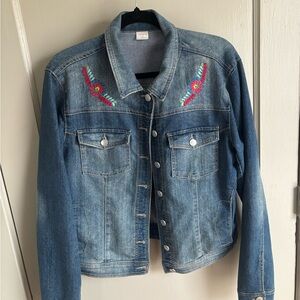 Time and Tru Blue Denim Jacket with Embroidery